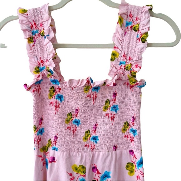 GANNI | Smocked Pink Floral Midi Dress, Size FR 34/US 2 100% Cotton - Picture 9 of 14